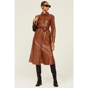 Marissa Webb x RTR Brown Faux Leather Shirt Dress Size 12 with fabric pull